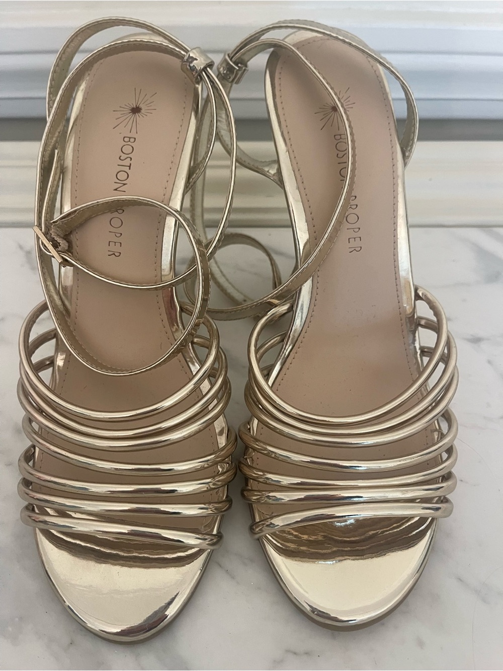 Boston Proper Metallic Gold Strappy Heeled Sandals